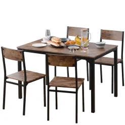 Ensemble Table et Chaises - Table 108x65 cm MDF avec 4 Chaises Métal, Surface PVC, design Gain de Place, Marron