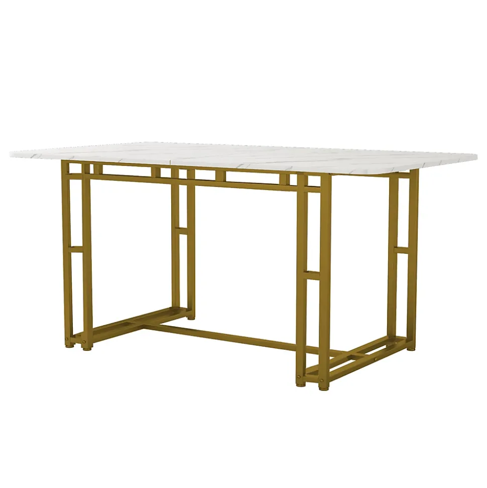 Ensemble table et chaises 120x70x75 cm avec 4 chaises pour 4 personnes, plateau MDF, pieds métal doré