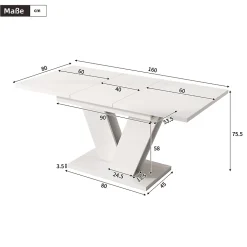 ensemble Table et Chaises Salle à Manger avec Table Extensible et 6 Chaises en Velours, 120/160 x 80 cm - Blanc et Beige