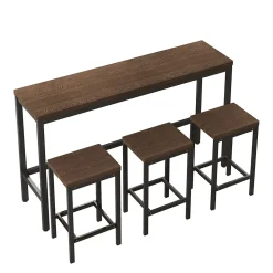 Ensemble table et chaises 148x40x90 cm avec 3 chaises table rectangulaire structure métal brun foncé