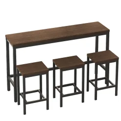 Ensemble table et chaises 148x40x90 cm avec 3 chaises table rectangulaire structure métal brun foncé