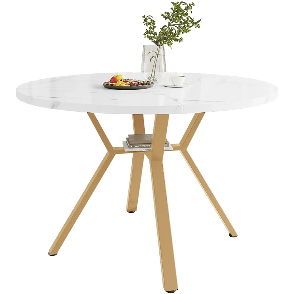 Ensemble table et chaises 100x75 cm avec 4 chaises velours vert et piétement métal doré, table ronde (MDF)