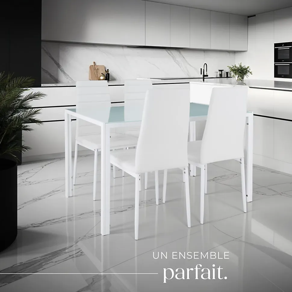 Ensemble table et chaises de salle à manger 5 pièces en Acier blanc