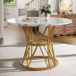 Ensemble table et chaises 100x76 cm avec 4 chaises assise rembourrée en velours, table ronde motif marbre et structure métal