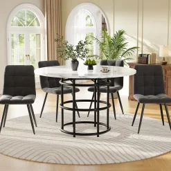 Ensemble table et chaises 100x100x76 cm avec 4 chaises table carrée MDF effet marbre chaises velours noir