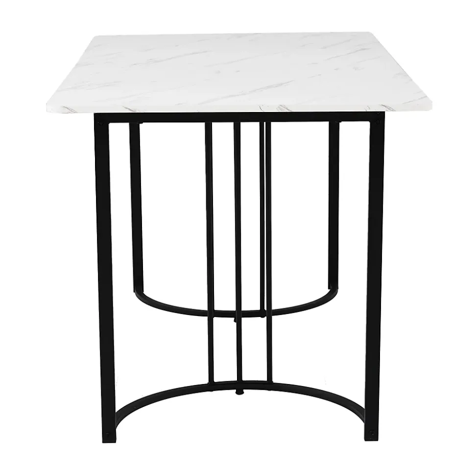Ensemble table et chaises 140x80x75 cm avec 4 chaises assise rembourrée et table rectangulaire effet marbre