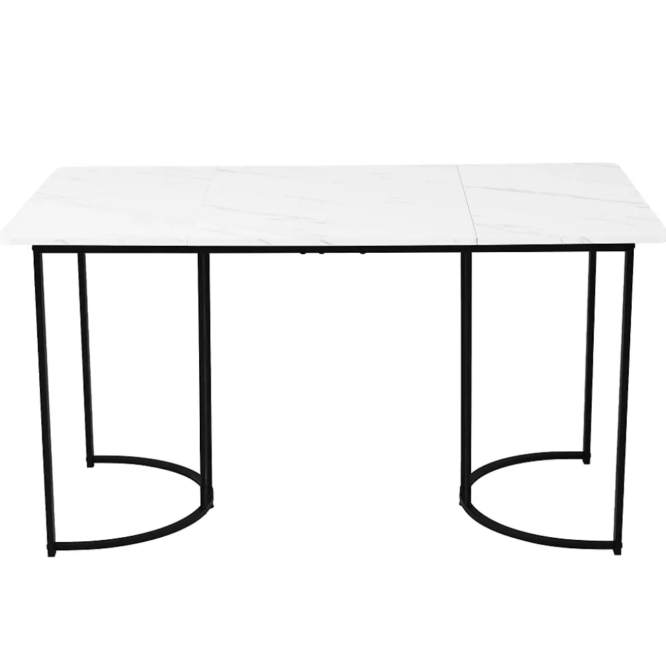 Ensemble table et chaises 140x80x75 cm avec 4 chaises assise rembourrée et table rectangulaire effet marbre