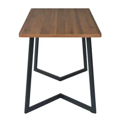 Ensemble table et chaises 117x68x75 cm avec 4 chaises, table MDF noyer, chaises rembourrées lin pieds métal
