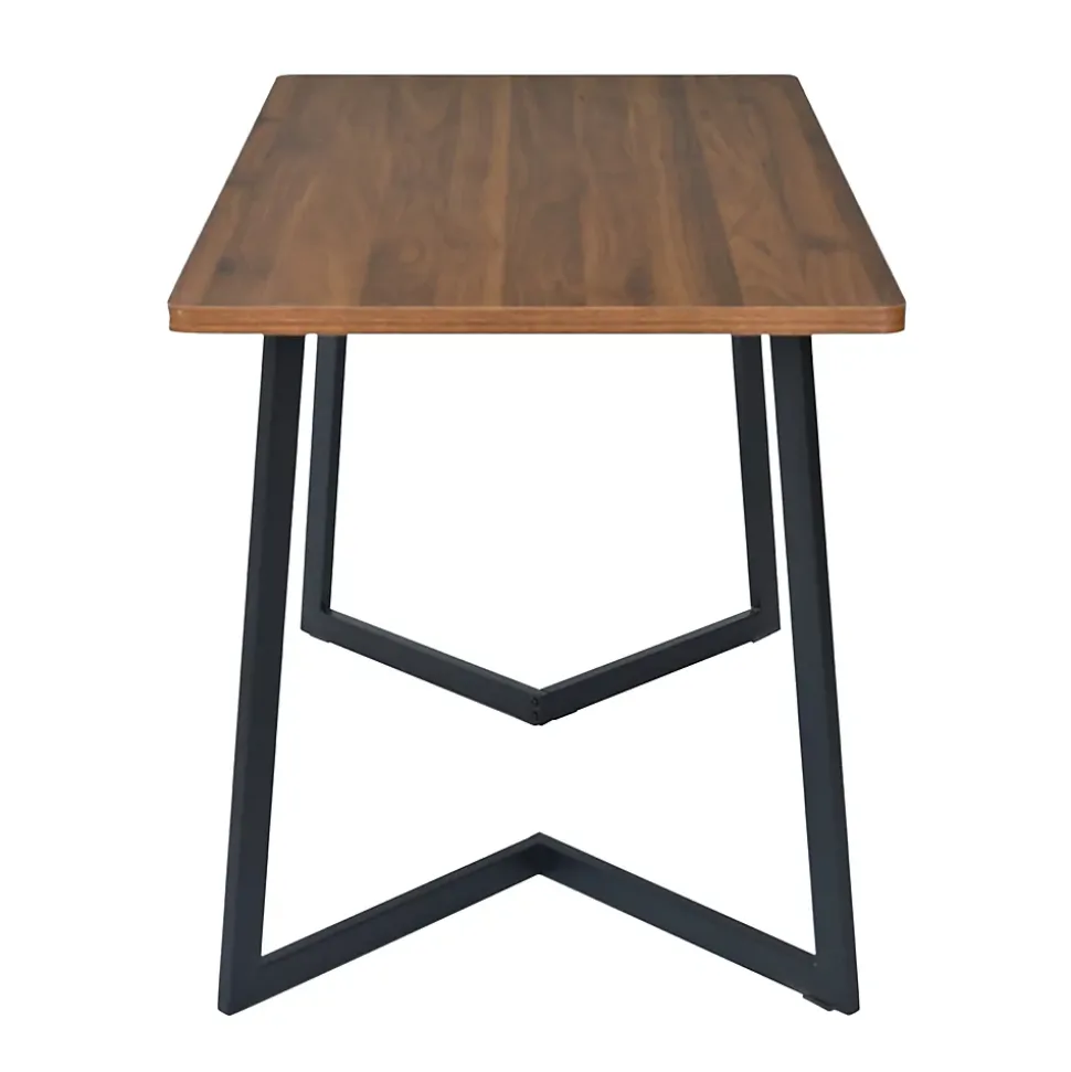 Ensemble table et chaises 117x68x75 cm avec 4 chaises, table MDF noyer, chaises rembourrées lin pieds métal
