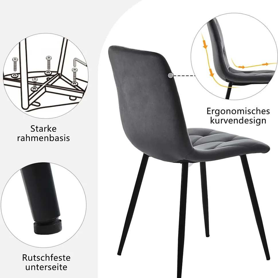 Ensemble Table et Chaises - Table Hexagonale et 4 Chaises Velours, Salle à Manger Moderne, Plateau Effet Marbre, Gris et Blanc