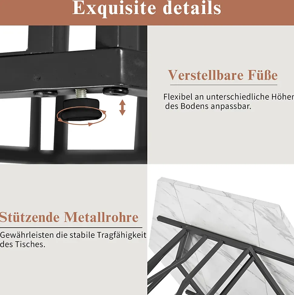 Ensemble Table et Chaises - Table Hexagonale et 4 Chaises Velours, Salle à Manger Moderne, Plateau Effet Marbre, Gris et Blanc