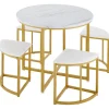 Ensemble table et chaises 80x75x75 cm avec 4 chaises assise velours, table ronde en MDF et structure métal doré