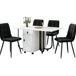 Ensemble table et chaises 150x80x76 cm avec 4 chaises assise rembourrée, table rectangulaire et structure métal