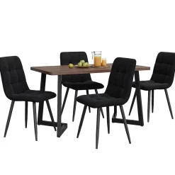 Ensemble table et chaises 117x68x75 cm avec 4 chaises, table MDF noyer et chaises assise velours rembourrée