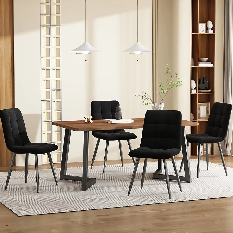 Ensemble table et chaises 117x68x75 cm avec 4 chaises, table MDF noyer et chaises assise velours rembourrée