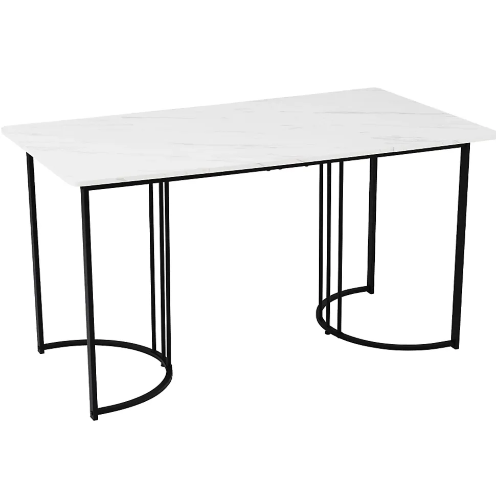 Ensemble table et chaises 140x80x75 cm avec 4 chaises, rectangulaire MDF effet marbre et assise velours