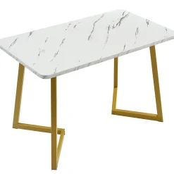 Ensemble table et chaises 120x75x75 cm avec 4 chaises, table rectangulaire, assise rembourrée et pieds dorés