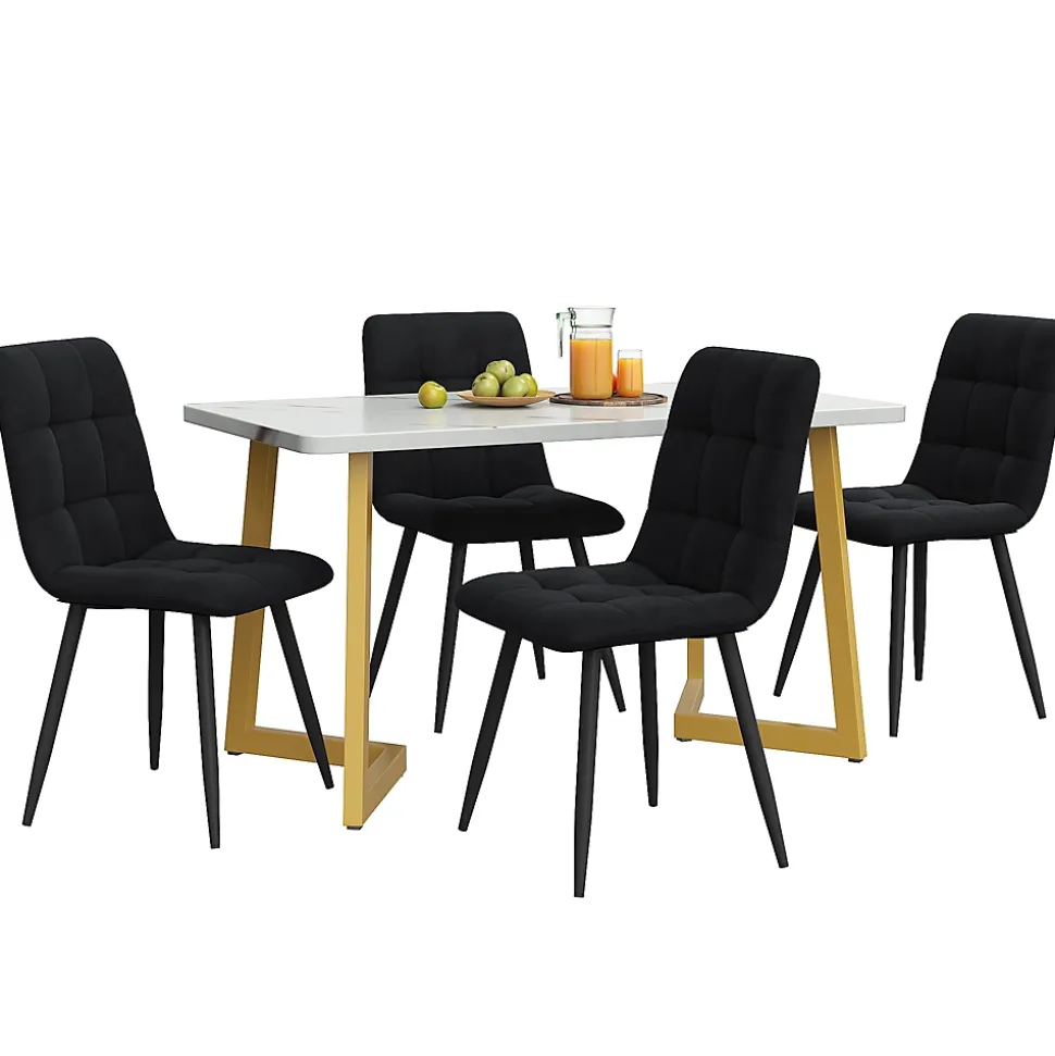 Ensemble table et chaises 120x75x75 cm avec 4 chaises, table rectangulaire, assise rembourrée et pieds dorés