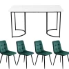 Ensemble table et chaises 140x80x75 cm avec 4 chaises, table rectangulaire MDF motif marbre, chaises velours