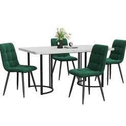Ensemble table et chaises 140x80x75 cm avec 4 chaises, table rectangulaire MDF motif marbre, chaises velours