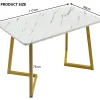 Ensemble Table et Chaises - Rectangulaire MDF avec 4 Chaises Velours à Motif Twill, Pieds Métal Doré, Blanc/Vert Foncé