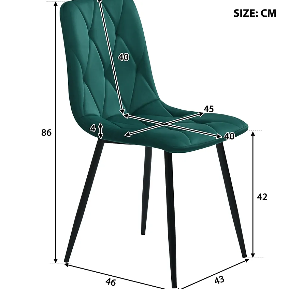 Ensemble Table et Chaises - Rectangulaire MDF avec 4 Chaises Velours à Motif Twill, Pieds Métal Doré, Blanc/Vert Foncé