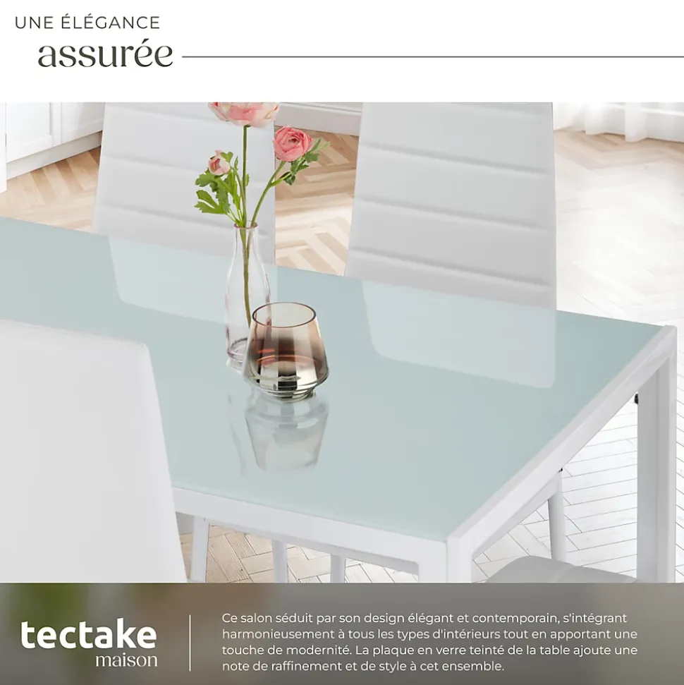 Ensemble table et chaises de salle à manger 7 pièces Acier blanc
