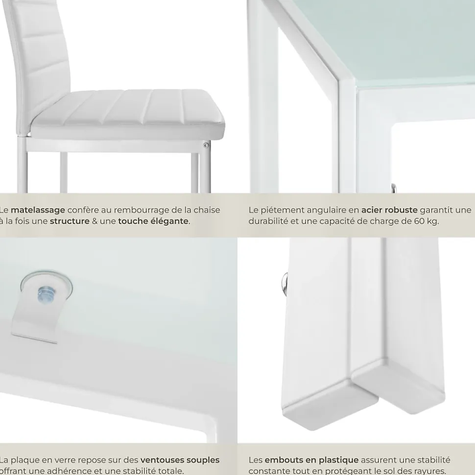 Ensemble table et chaises de salle à manger 7 pièces Acier blanc