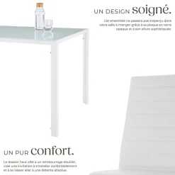 Ensemble table et chaises de salle à manger 7 pièces Acier blanc