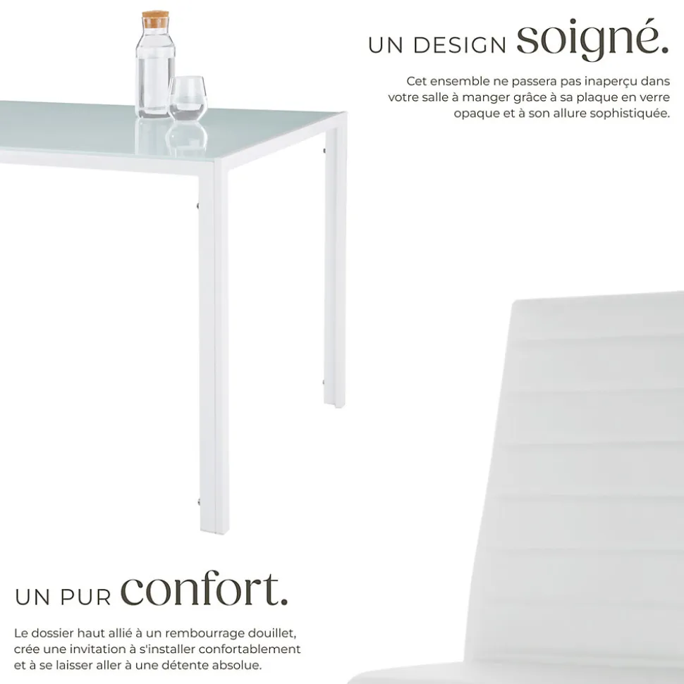 Ensemble table et chaises de salle à manger 7 pièces Acier blanc