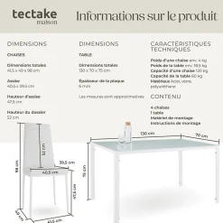 Ensemble table et chaises de salle à manger 7 pièces Acier blanc