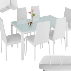 Ensemble table et chaises de salle à manger 7 pièces Acier blanc