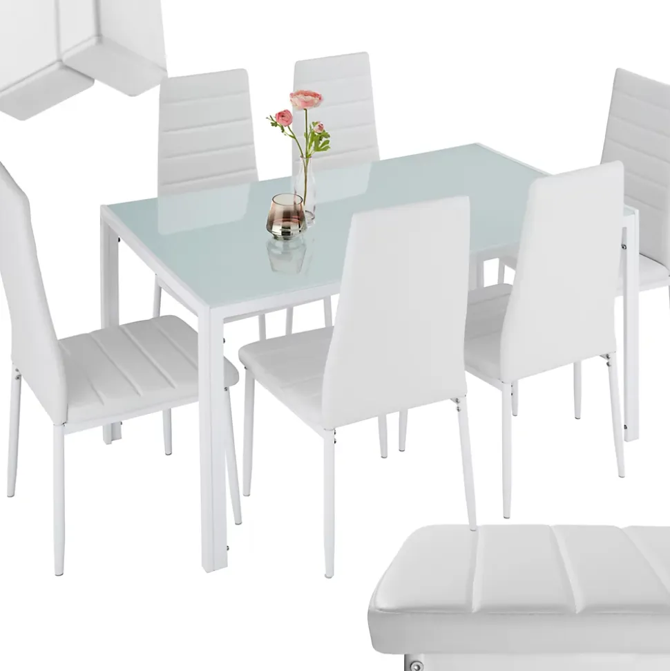Ensemble table et chaises de salle à manger 7 pièces Acier blanc