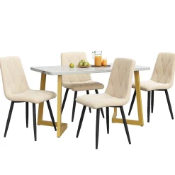 Ensemble table et chaises 117x68x75 cm avec 4 chaises rectangulaire plateau MDF effet marbre pieds métal doré