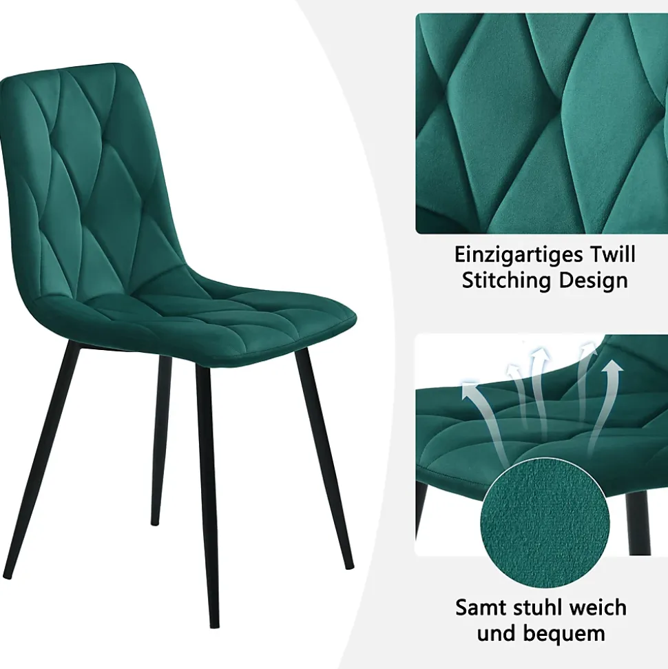 Ensemble Table et Chaises - Table Hexagonale et 4 Chaises Velours, Salle à Manger Moderne, Plateau Effet Marbre, Vert et Blanc