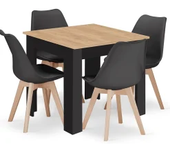 Ensemble table et chaises VALORA Artisan avec 4 chaises RIXK, pieds noirs et naturels NP