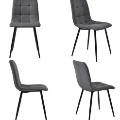 Ensemble table et chaises 140x80x75 cm avec 4 chaises, table rectangulaire MDF effet marbre gris et chaises en lin