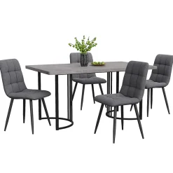 Ensemble table et chaises 140x80x75 cm avec 4 chaises, table rectangulaire MDF effet marbre gris et chaises en lin
