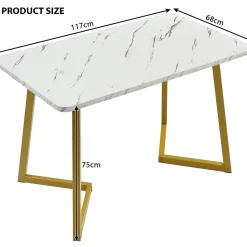 Ensemble table et chaises 117x75x75 cm table rectangulaire plateau MDF effet marbre avec 4 chaises assise en lin