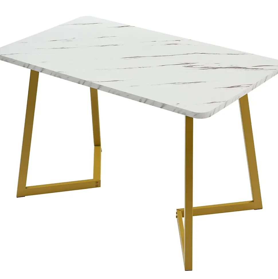Ensemble table et chaises 117x75x75 cm table rectangulaire plateau MDF effet marbre avec 4 chaises assise en lin