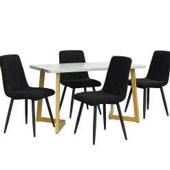 Ensemble table et chaises 117x68x75 cm rectangulaire en MDF avec 4 chaises velours noir, pieds métal doré