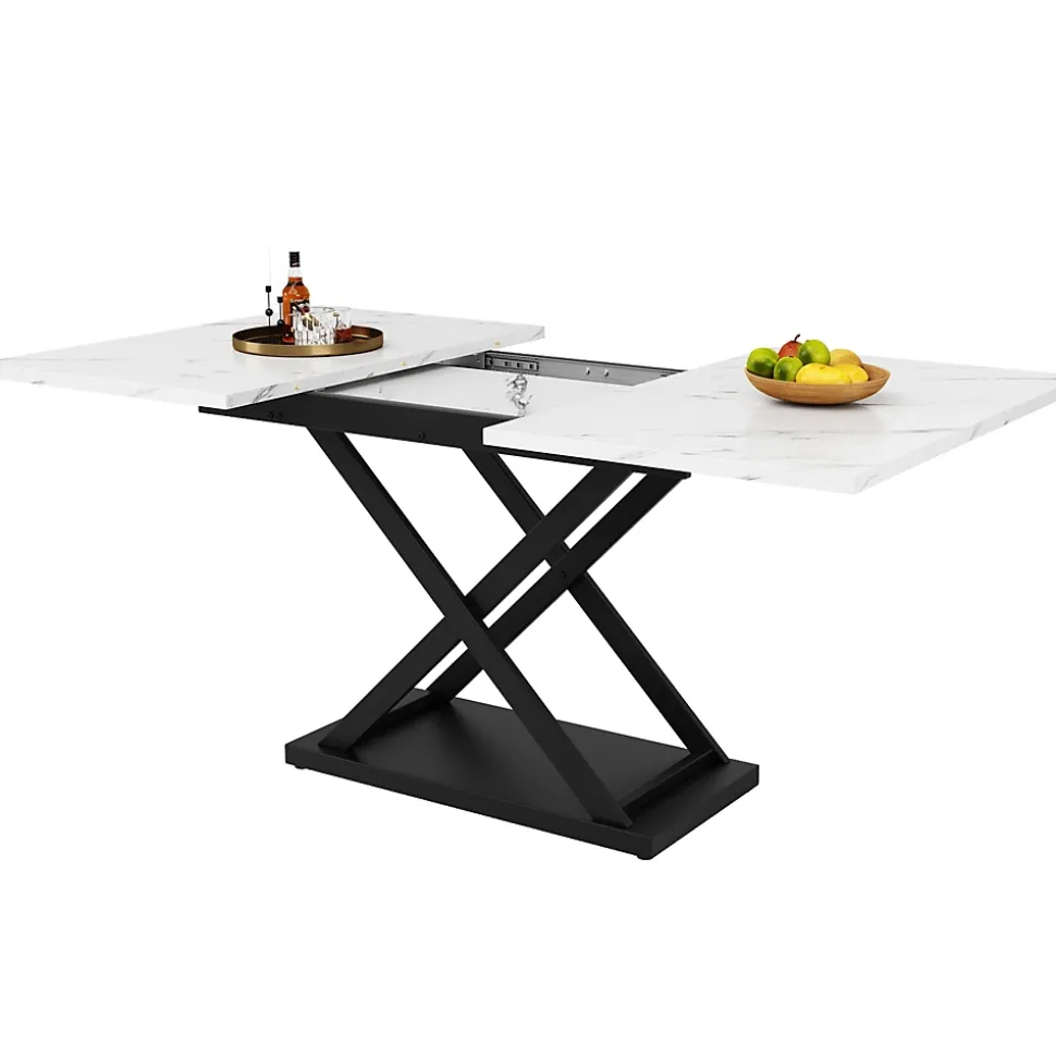 Ensemble table et chaises 120x80x75 cm extensible 160x80 cm avec 4 chaises en velours, structure métal moderne