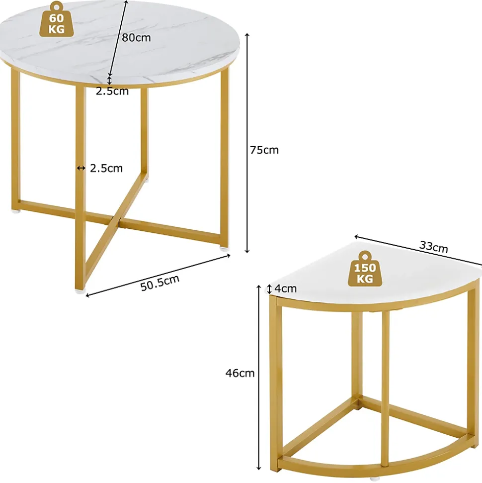 Ensemble Table et Chaises de Salle à Manger pour 4 Personnes, Table Blanche avec Chaises en Velours et Pieds Dorés, 80x80x75 cm