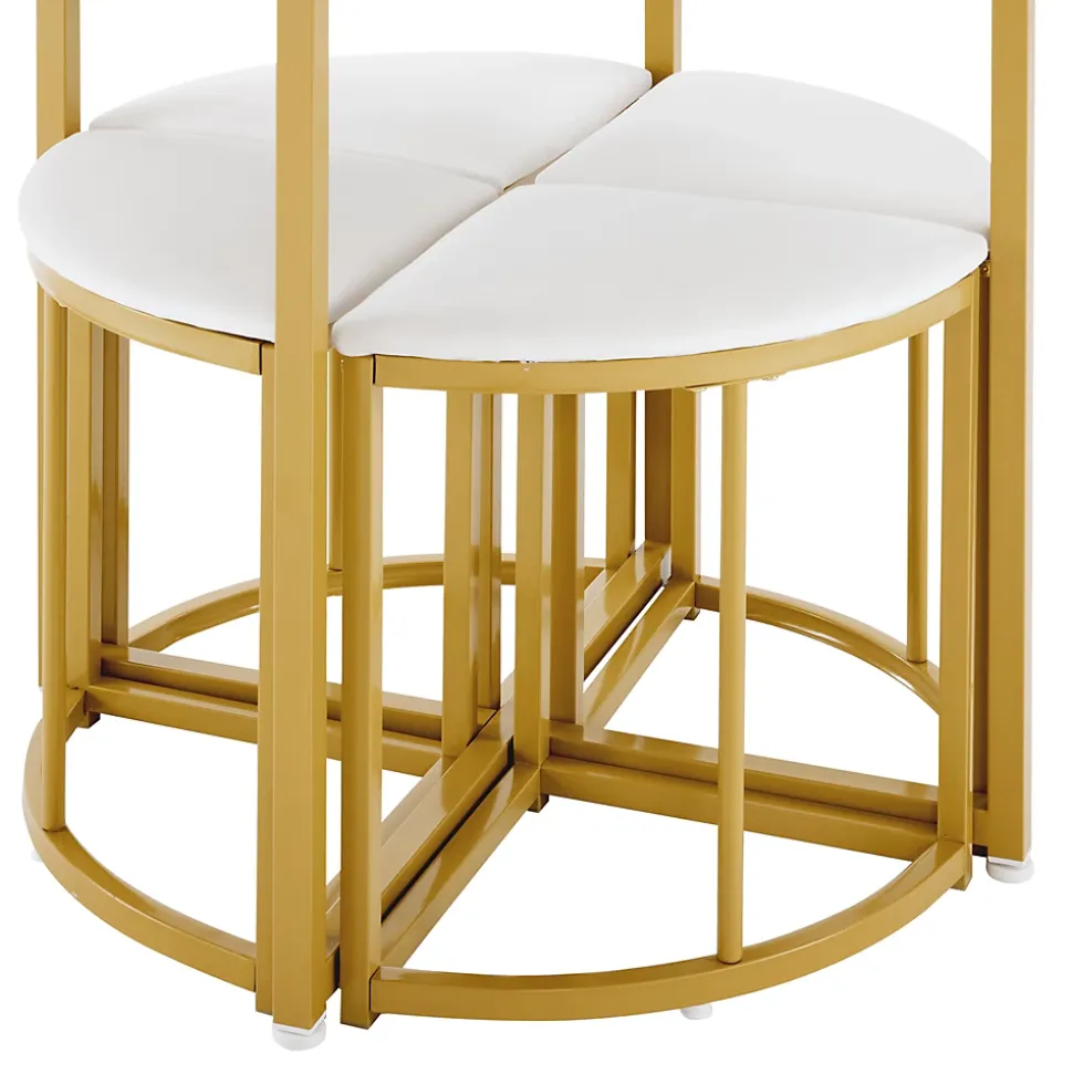 Ensemble Table et Chaises de Salle à Manger pour 4 Personnes, Table Blanche avec Chaises en Velours et Pieds Dorés, 80x80x75 cm