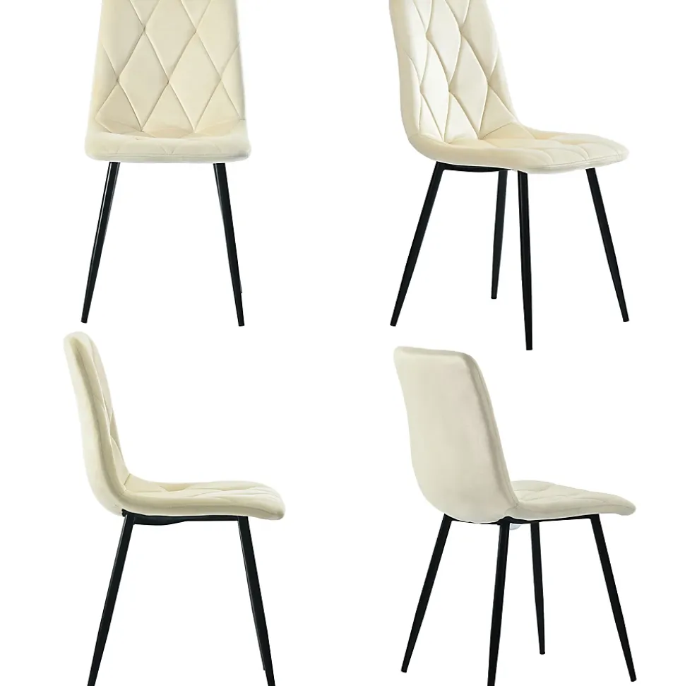 Ensemble Table et Chaises - Table Rectangulaire et Chaises Velours, Pieds Métal Doré, MDF Salle à Manger, 117x68x75 cm, Beige