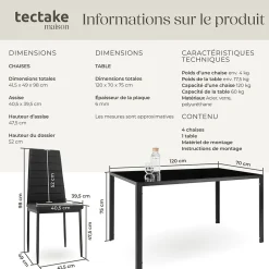 Ensemble table et chaises de salle à manger 5 pièces en Acier noir