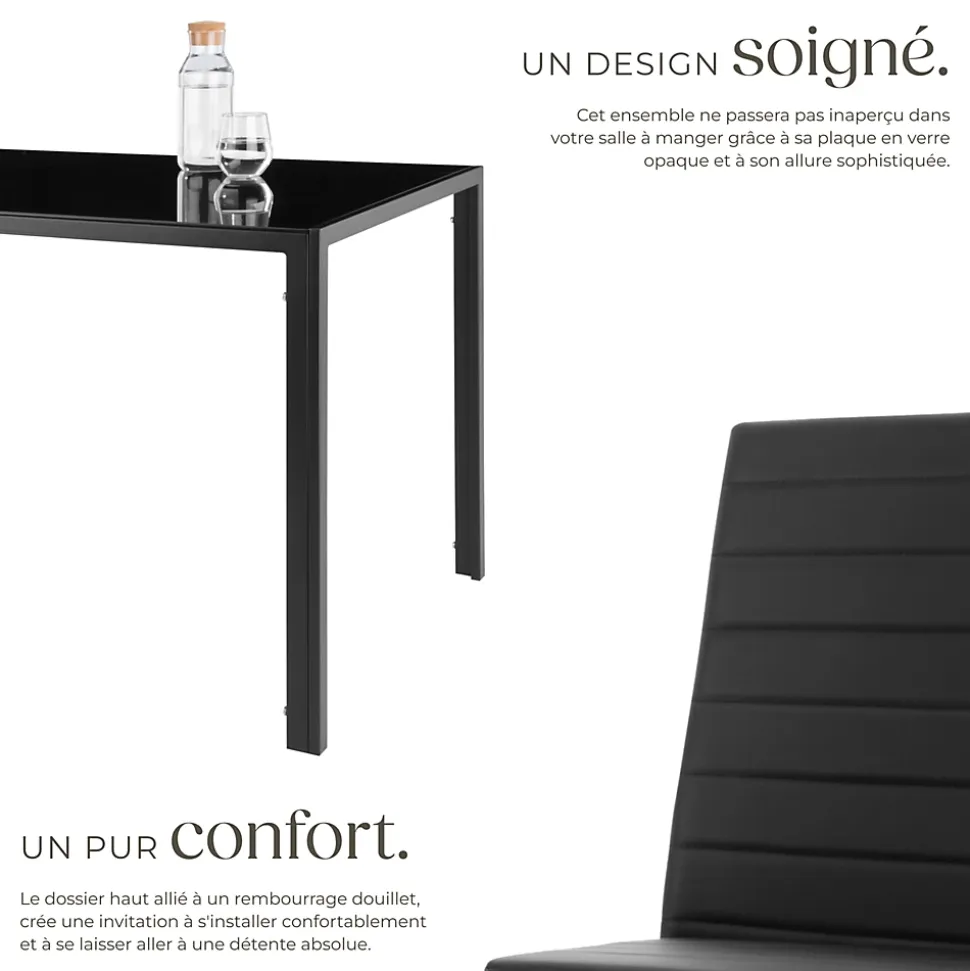 Ensemble table et chaises de salle à manger 5 pièces en Acier noir