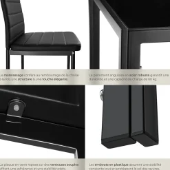 Ensemble table et chaises de salle à manger 5 pièces en Acier noir