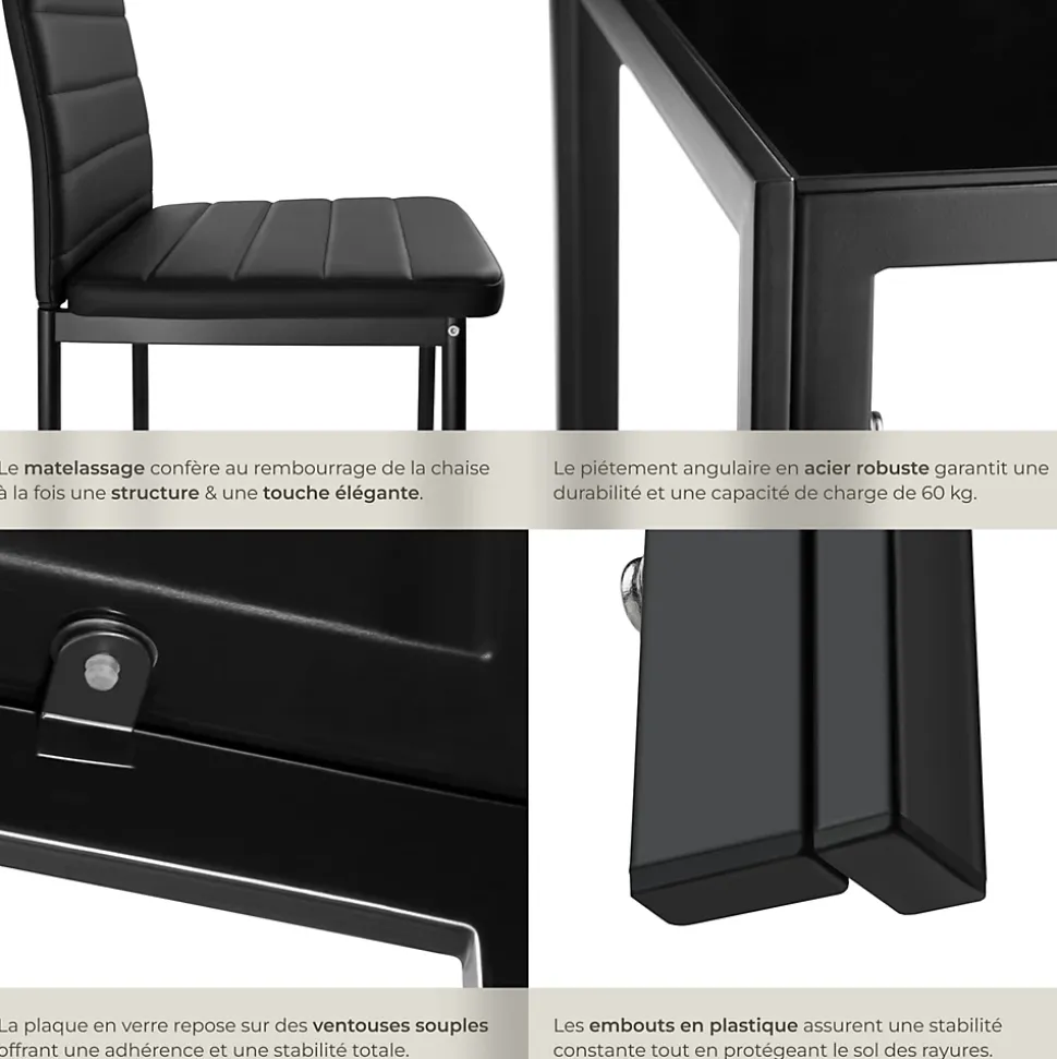 Ensemble table et chaises de salle à manger 5 pièces en Acier noir