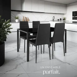 Ensemble table et chaises de salle à manger 5 pièces en Acier noir